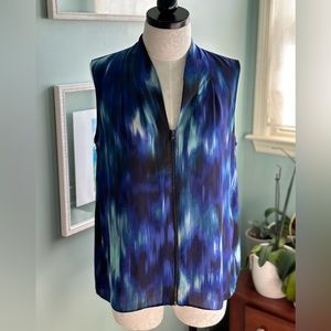 Tahari Ikat Zipper Front Blouse Sz L